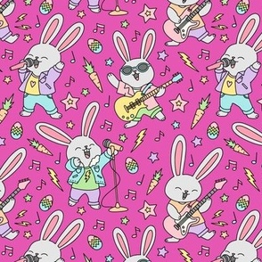 Rock And Roll Bunnies on Magenta (Small Scale)