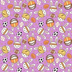 Sporty Bunnies on Purple (Small Scale)