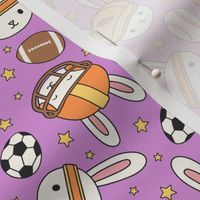 Sporty Bunnies on Purple (Medium Scale)