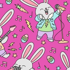 Rock And Roll Bunnies on Magenta (Medium Scale)