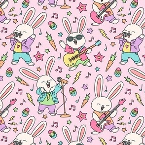 Rock And Roll Bunnies on Pink (Small Scale)