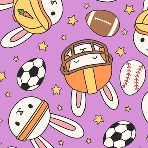 Sporty Bunnies on Purple (Large Scale)