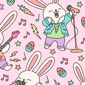 Rock And Roll Bunnies on Pink (Medium Scale)