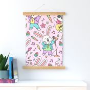Rock And Roll Bunnies on Pink (Large Scale)