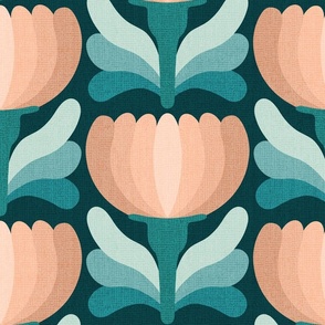 Modern Retro Floral //  big scale 0055 G // Vintage flower tulip daisy ombre fabric Aesthetic ,70 ,80 1970 1980
