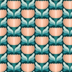 Modern Retro Floral //  small scale 0055 G // Vintage flower tulip daisy ombre fabric Aesthetic ,70 ,80 1970 1980