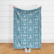 Sometimes It's OK to be Shellfish! Blue and White Monochrome Damask with Crabs and Shrimps (Large)