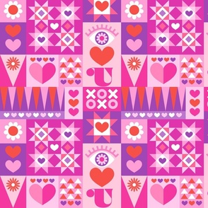 I Love You Quilt Multi Graphic Purple & Pink Small