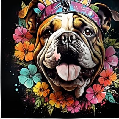 English Bulldog Boho 1 9x9"