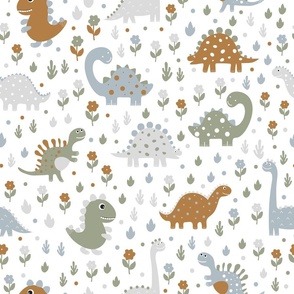 Dinosaurs - Soft Colors - Whimsical - Pastel Colors - Sage - Tyrannosaurus - Playful - Fossils - Kids - Trex - Jurassic