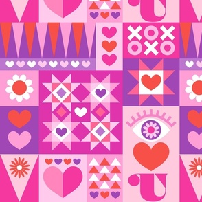 I Love You Quilt Multi Graphic Purple & Pink Medium