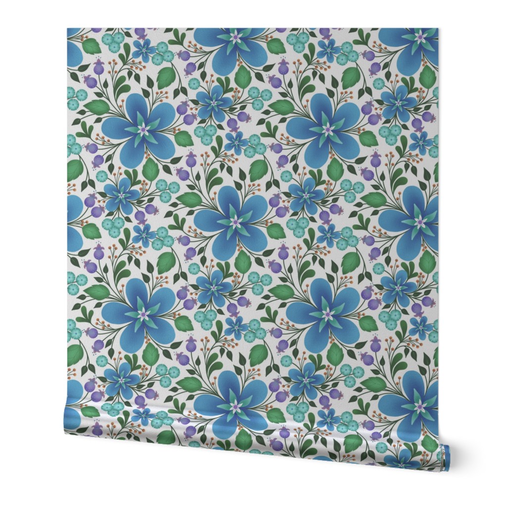 Welcome Home Fanciful Floral in Blue, Purple, and Teal Medium Scale