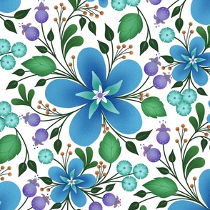 Welcome Home Fanciful Floral in Blue, Purple, and Teal Medium Scale