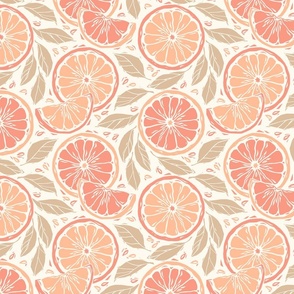 Summer Citrus Oranges Block Print Style, Peach Fuzz - Pantone Color of the Year 2024