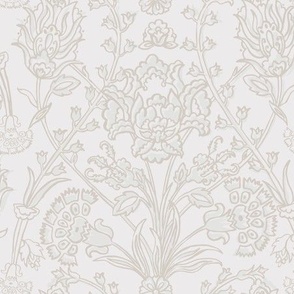 Traditional Turkish Trailing Floral With Baroque Block Print Impression on Tonal Beige