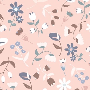 Dreamy Flowerbeds - Pastel Pink - Calla Lily - Daisies - Calla Lillies - Muted Blue - Botanicals - Nature - Floral - Flowers