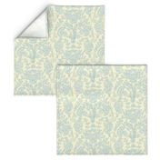 Traditional Turkish Trailing Floral With Baroque Block Print Impression on Duck Egg Blue