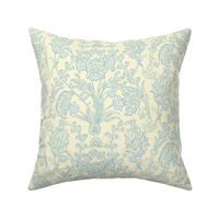 Traditional Turkish Trailing Floral With Baroque Block Print Impression on Duck Egg Blue