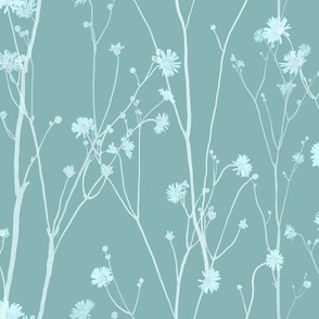 barely there white watercolor floral motifs and buds on sage green (large scale)