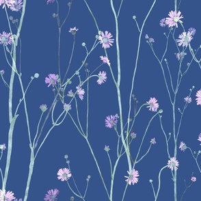  watercolor floral motifs and buds on indigo (large scale)