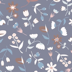Dreamy Flowerbeds - Steel Blue - Calla Lily - Daisies - Calla Lillies - Pink - Pastel Colors - Muted Blue - Botanicals - Nature - Floral - Flowers