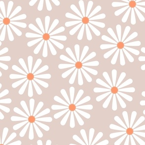 simple happy  daisies flowers beige taupe white orange- large
