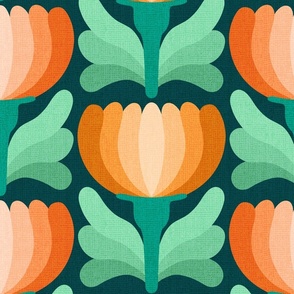 Modern Retro Floral //  big scale 0055 F // Vintage flower tulip daisy ombre fabric Aesthetic ,70 ,80 1970 1980