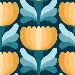 Modern Retro Floral //  big scale 0055 E // Vintage flower tulip daisy ombre fabric Aesthetic ,70 ,80 1970 1980
