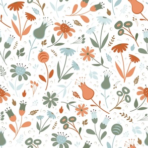Bloom Burst - Sage and Terracotta - Florals - Flowers - Pantone 2024 - Peach Fuzz - Daisies - Botanical - Garden