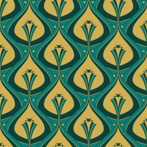 Emerald green, gold and teal art deco inspired pattern coordinate