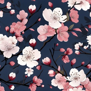 Cherryblossoms on dark blue background