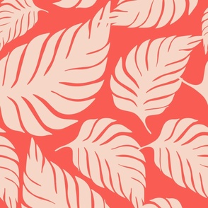 Tropical Leaves - 3157 jumbo - Coral and Light Blush