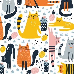 Cute Colorful Cat Pattern, Large Scale