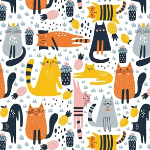 Cute Colorful Cat Pattern, Medium Scale