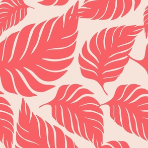 Tropical Leaves - 3159 jumbo - Coral and Light Blush