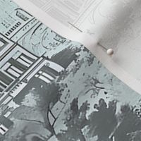 Eiffel Bliss Toile - Seafoam/Gray Wallpaper - New 