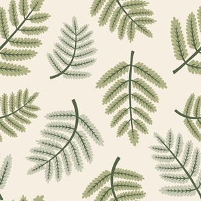 Woodland Fern Fronds in Cream and Green