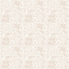 Block print floral neutral beige on white medium