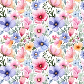 Springtime Blossoms Watercolor Seamless Pattern