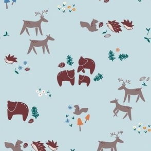 woodland creatures big and small - on blue