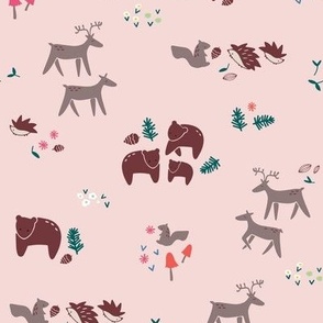 woodland creatures big and small - on pink