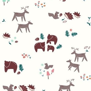 woodland creatures big and small - on cream