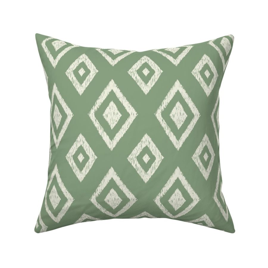 Ikat classic diamond boho design in light green mist on mid green