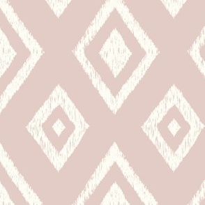 Ikat classic diamond Indie global textile pattern in peach blush and natural white, medium size