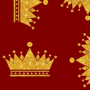 Gold Glitter Crown Weave on Red, Large Scale