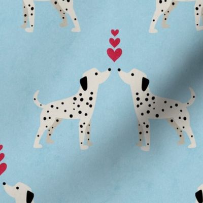 Puppy Love: Valentines Day Dalmatian Dog with Spots on Baby Blue with Red Love Hearts 
