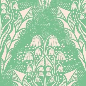 Block Print Small Dainty Wildflowers - Cream on Sweet Green