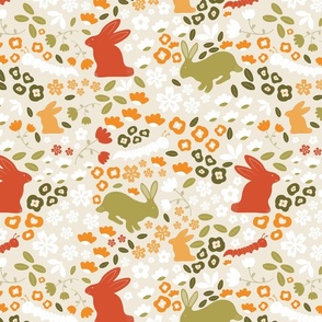 Bunnies - Olive Green and Red - Rabbits - Hare - Pets - Wildlife - Nature - Kids - Bunny - Bunnies - Olive Green