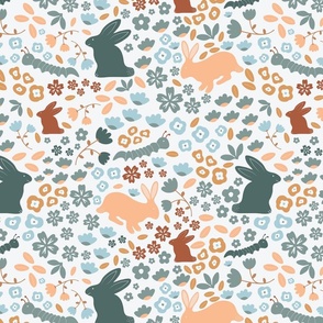 Bunnies - Peach and Muted Green - Rabbits - Hare - Pets - Wildlife - Nature - Kids - Bunny - Bunnies - Tarrytown Green