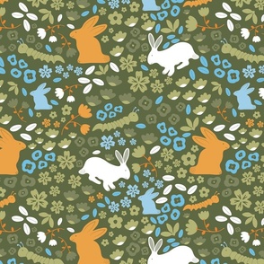 Bunnies - Mustard and Green - Rabbits - Hare - Pets - Wildlife - Nature - Kids - Bunny - Bunnies - Olive Green